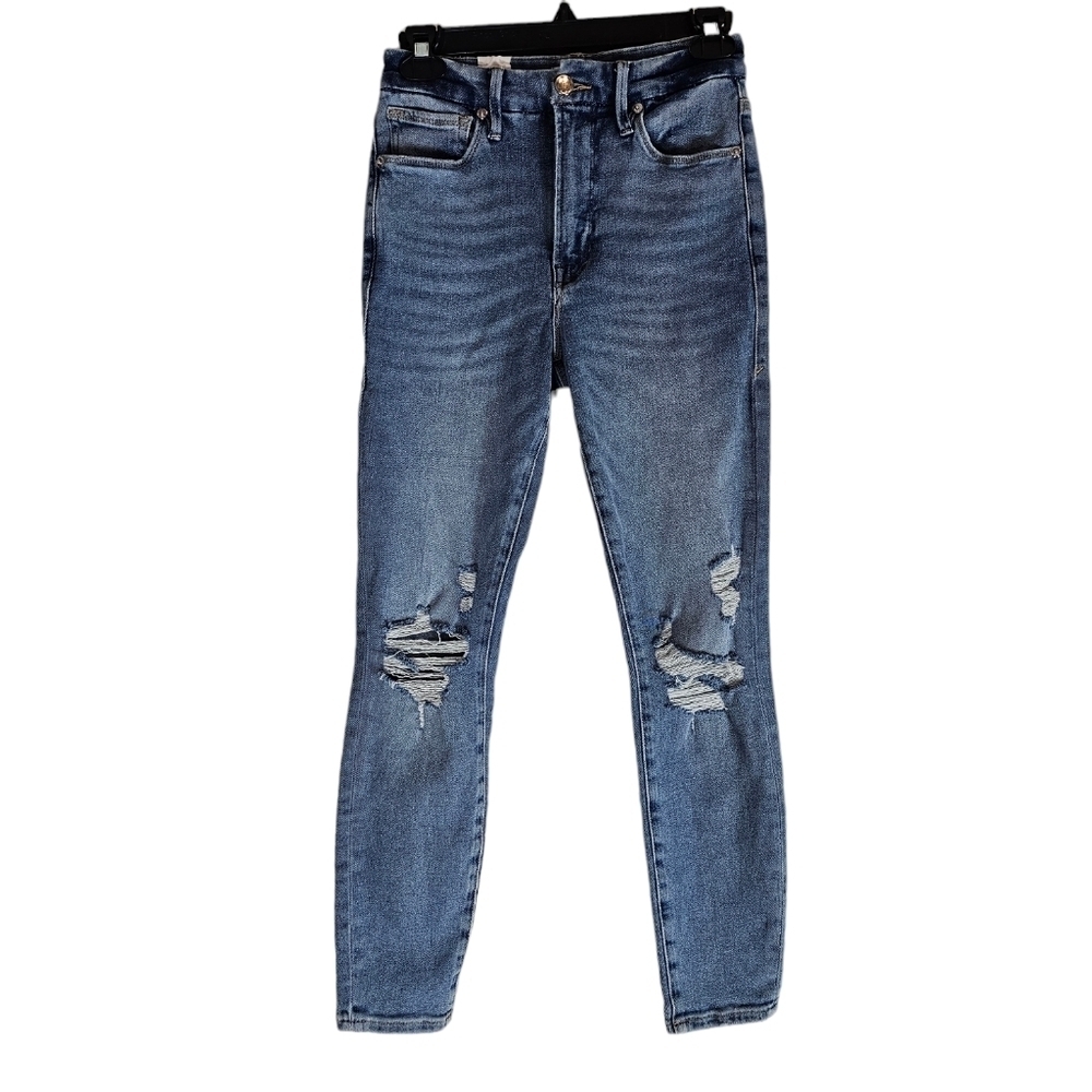 Good American‎ Good Waist Crop Skinny High Rise Disttressed Blue Jeans 26 NWT